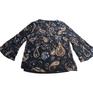 Adiva velvet burnout dark floral fairy goth bell sleeve paisley sheer Sz M #512C